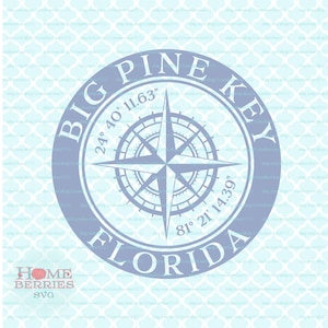 Big Pine West Florida nautischen Standort Latitude Longitude Kompass Rose Svg Dxf Eps ai geschnitten Dateien für Cricut Silhouette & andere Fräser