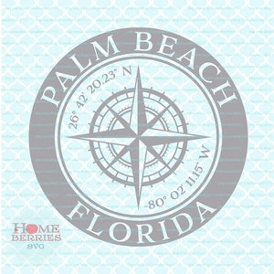 Palm Beach Florida FL Heimatstadt Kompass Rose Breitengrad Längengrad Nautische Lage Heimat Koordinaten svg dxf eps ai png geschnitten Dateien