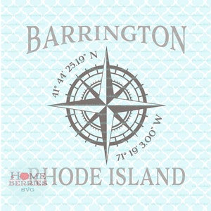 Barrington Rhode Island RI Kompass Rosen breiten Breiten Länge GPS Koordinaten svg dxf eps png ai cut Dateien
