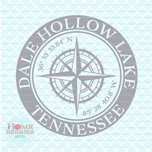 Dale Hollow Lake Tennessee Breite Längengrad Heimat Koordinaten TN Heimatstadt Kompass Rose GPS Nautische Lage svg eps ai dxf png Dateien