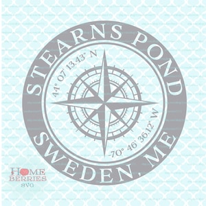 Stearns Pond Schweden Maine Home ME Nautik Lage Breitengrad Längengrad Heimatstadt Kompass Rose Koordinaten svg dxf eps ai geschnitten Dateien