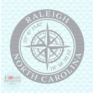 Raleigh North Carolina Nautical Coordinates Compass Rose Location Latitude Longitude svg dxf eps jpg png ai dateien für Cricut Silhouette