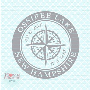 Ossipee Lake New Hampshire Heimatstadt Kompass Rose Breitengrad Längengrad nautische Koordinaten Svg Dxf eps ai geschnitten Dateien für Cricut Silhouette