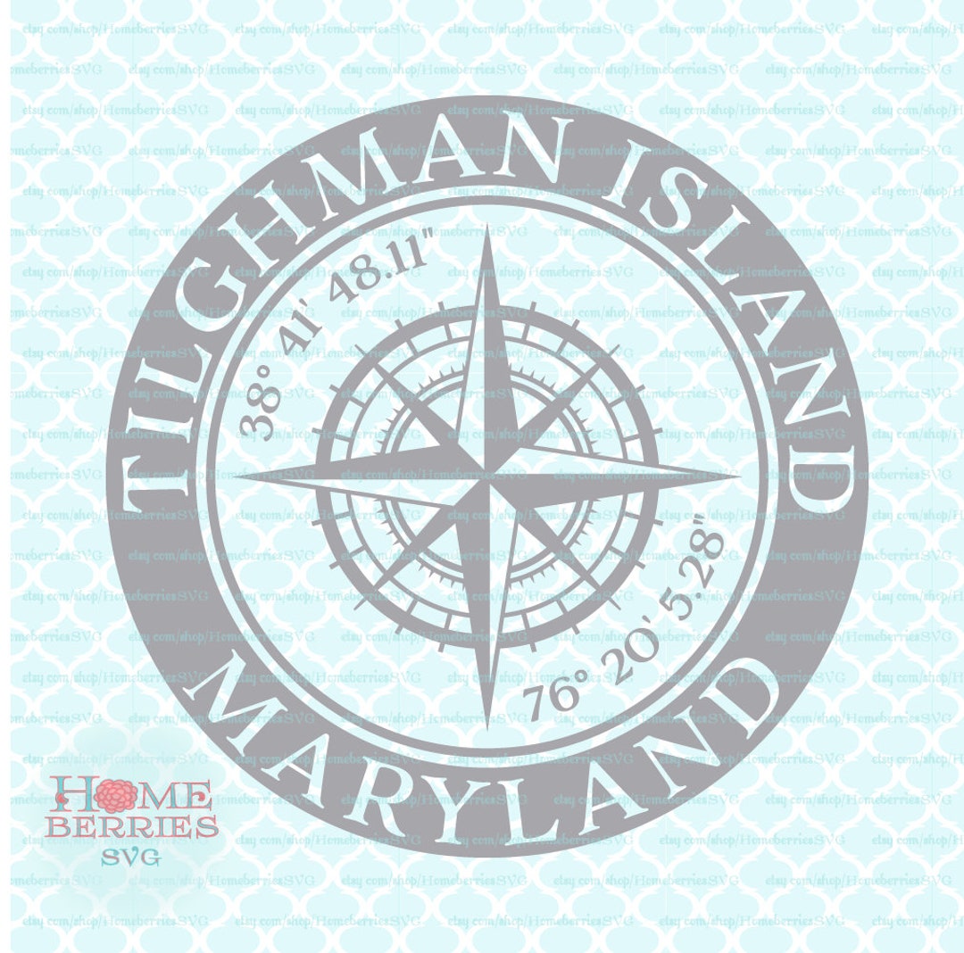 Tilghman Island Maryland Hometown Home Compass Rose Latitude Etsy