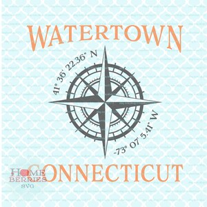 Watertown Ct Ct Nautical Location Hometown Latitude Longitude Home Compass Rose Koordinaten svg dxf eps ai png cut files