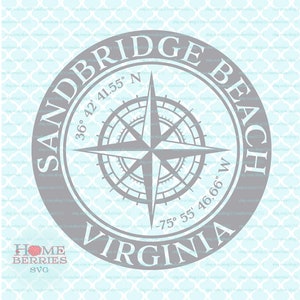 Sandbrücke Beach Virginia Nautische Lage Heimatstadt Breitengrad Längengrad Heimat Kompass Rose Koordinaten svg dxf eps ai png geschnitten Dateien