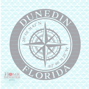Dunedin Florida Nautical Location FL Hometown Home Koordinaten GPS Kompass Rose Latitude Länge svg dxf eps ai png Dateien