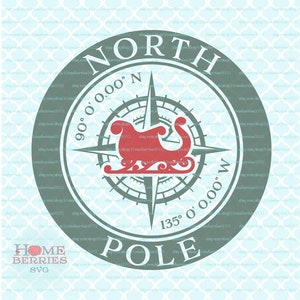 Nordpol Koordinaten Breitengrad Länge Kompass Rose Weihnachten Schlitten GPS Nautical Location svg dxf eps ai png Dateien für Cricut Silhouette