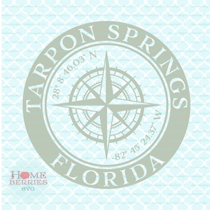 Tarpon Springs Florida Nautical Location Latitude Longitude Kompass Rose Hometown Home Koordinaten svg dxf eps ai png cut files
