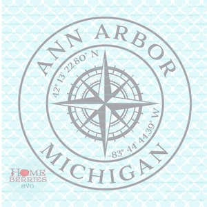 Ann Arbor Michigan Heimatstadt Kompass Rose Breitengrad Längengrad Nautische Lage Heimat Koordinaten svg Dxf eps ai png Dateien