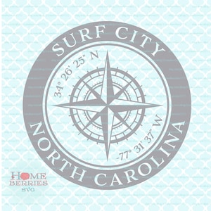 Surf Stadt North Carolina Nautik Lage Urlaub Ort Familie Kompass Rose Breite Längengrad Koordinaten svg dxf eps png ai Dateien
