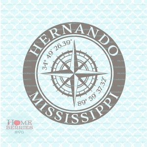 Hernando Mississippi nautische Lage MS Hometown Home State Kompass Rose Svg Dxf Eps ai geschnitten Dateien für Cricut Silhouette & andere Fräser