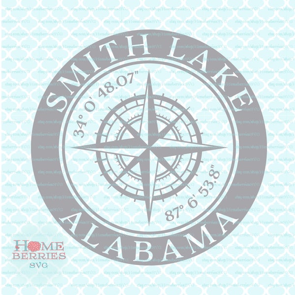 Lewis Smith Lake Alabama Nautical Location Compass Rose svg AL Home Hometown dxf eps ai cut files for Cricut Silhouette & others