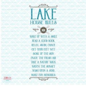 Reglas de la casa del lago svg Letrero de vacaciones de verano familiar svg Vida en el lago svg Archivos dxf eps jpg para Cricut, Silhouette y máquinas de corte similares