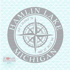 Hamlin Lake Michigan Home Koordinaten MI Hometown Kompass Rose Nautische Lage Breitengrad Längengrad GPS svg dxf eps ai png Dateien