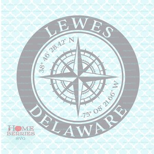 Lewes Delaware Home Nautik Lage Breitengrad Längengrad Heimatstadt Kompass Rose Koordinaten svg dxf eps ai geschnitten Dateien