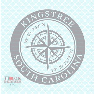 Kingstree South Carolina Heimatstadt Kompass Rose Breitengrad Längengrad Nautische GPS-Koordinaten svg dxf eps ai Schnittdateien