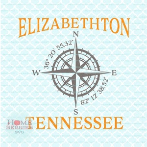 Elizabethton Tennessee Nautische Locatie Kompas Rose Latitude LengteN Home Hometown svg dxf eps ai cut bestanden voor Cricut Silhouette