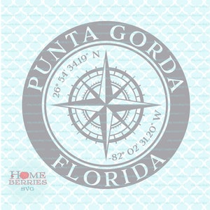 Punta Gorda Florida Kompass Rose Breite Längengrad FL Home Heimatstadt Nautische Koordinaten svg dxf eps ai geschnitten Dateien