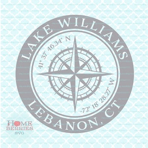Lake Williams Lebanon Connecticut Nautical Location Latitude Longitude Compass Rose Hometown Home Coordinates svg dxf eps ai png cut files