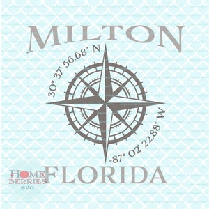 Milton FL Florida Nautik Lage Breitengrad Längengrad Heimatstadt Heimat Kompass Rose GPS Koordinaten svg dxf eps ai geschnitten Dateien