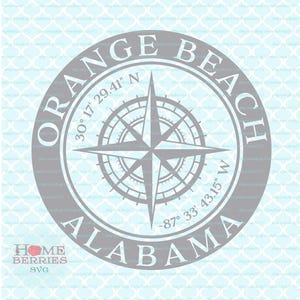 Orange Beach Alabama Heimatstaat Heimatstadt Kompass Rose Breitengrad Längengrad Nautische GPS-Koordinaten svg dxf eps png ai Schnittdateien