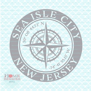 Sea Isle City New Jersey NJ Home Kompass Rose Breitengrad Längengrad Nautische Koordinaten svg dxf eps ai png Plotterdateien