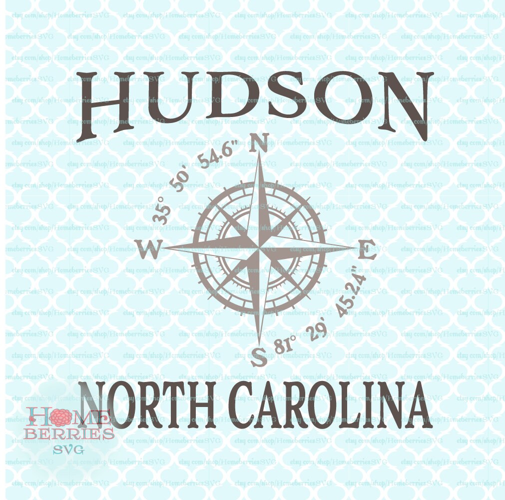 Hudson North Carolina Nautical Location Compass Rose Home NC Etsy