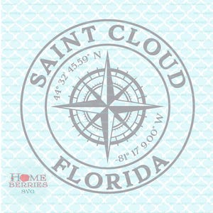 Saint Cloud Florida Heimatstaat Heimatstadt Kompass Rose Breitengrad Längengrad Nautische GPS-Koordinaten svg dxf eps png ai Schnittdateien