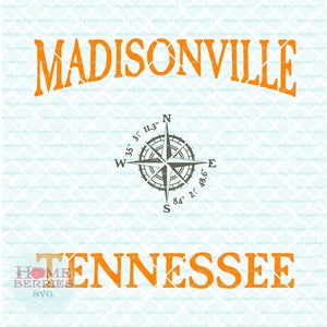 Madisonville (Tennessee) TN nautische locatie kompas Rose breedtegraad lengtegraad svg dxf EPS-ai-bestanden voor de Cricut silhouet & andere machines
