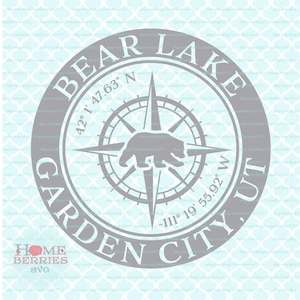 Bear Lake Garden City Utah UT Ville natale Maison de vacances Rose des vents Latitude Longitude Lieu nautique Coordonnées svg dxf eps ai couper des fichiers