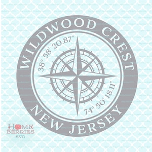 Wildwood Crest New Jersey Heimatstadt Kompass Rose Breitengrad Längengrad Nautische Koordinaten svg dxf eps ai Schnittdateien für Cricut Silhouette