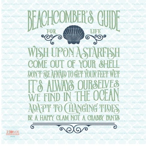 Beachcomber&#39;s Guide for Life sign svg Beach Life svg Coastal Living svg Sea svg Ocean svg Nautical svg dxf eps jpg files