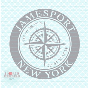 Jamesport New York Kompass Rose NY Hometown Koordinaten Breitengrad Länge GPS Nautischer Ort svg dxf eps ai png Dateien