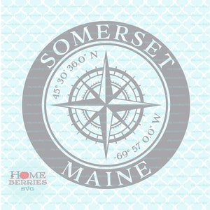 Somerset Maine Home ME Nautical Position Breitengrad Längengrad Heimatstadt Kompass Rose Koordinaten svg dxf eps ai Schnittdateien