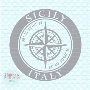 Sizilien Italien Land Nautischer Kompass Rose Latitude Longitude Hometown Urlaub Koordinaten svg dxf eps ai geschnittene Dateien