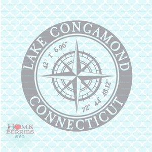 Lake Congamond CT Connecticut Nautical Location Vacation Home Compass Rose Latitude Länge svg dxf eps ai cut files for Cricut Silhouette