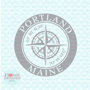 Portland Maine maison moi lieu nautique Latitude Longitude ville natale svg dxf eps ai couper des fichiers pour Cricut Silhouette et autres machines de découpe