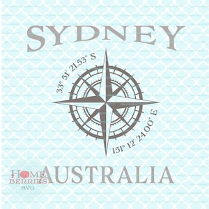 Sydney Australien Nautischer Ort Kompass Rose Breite Länge GPS Koordinaten svg dxf eps png ai cut Dateien