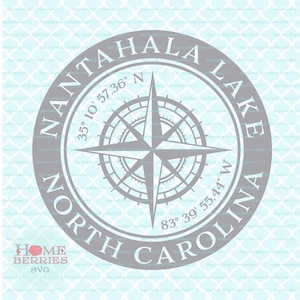 Nantahala Lake North Carolina Koordinaten NC Home Nautical Location Latitude Longitude GPS Compass Rose svg dxf eps ai png cut files