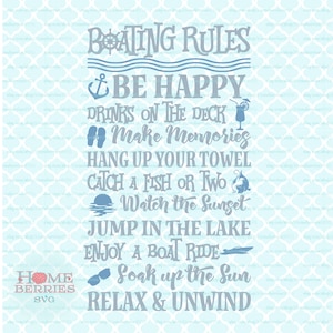 Boating Rules Lake House Summer Sign Family Time Relax and Unwind svg dxf eps ai files for Cricut Silhouette & other cutting machines
