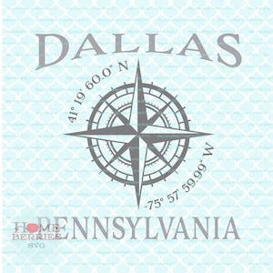 Dallas Pennsylvania Heimat Breite Längengrad Heimatstadt Koordinaten Kompass Rose PA Nautische Lage svg dxf eps ai png geschnitten Dateien