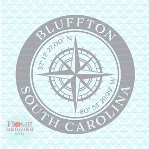 Bluffton South Carolina Nautischer Standort Breitengrad Längengrad Kompass Rose SC Home Heimatstadt Koordinaten svg eps dxf ai geschnittene Dateien