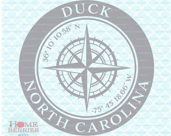 Duck North Carolina Home Latitude Longitude Nautical Location GPS Coordinates NC Hometown Compass Rose svg dxf eps ai png files
