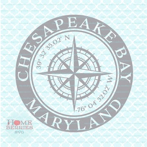 Chesahead Bay Maryland Kompass Rose Breite Längengrad MD Heimat Heimatstadt nautische Koordinaten svg dxf eps ai Schnittdateien