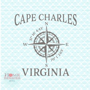 Cape Charles Virginia Breitengrad Nautische Lage Kompass Rose Svg Home Hometown Svg Dxf Eps ai geschnitten Dateien für Cricut Silhouette