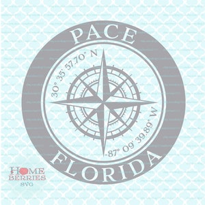 Pace FL Florida Nautik Lage Breitengrad Längengrad Heimatstadt Heimat Kompass Rose GPS Koordinaten svg dxf eps ai geschnitten Datei