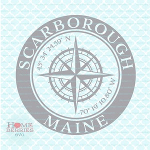 Scarborough Maine GPS Home Koordinaten ME Hometown Nautical Location Latitude Longitude Compass Rose svg dxf eps ai png Dateien