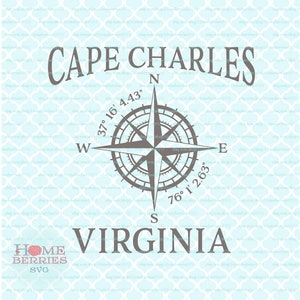 Cape Charles, Virginia Hometown Nautical Standort Compass Rose svg dxf eps ai Dateien für Cricut Silhouette und andere Schneidemaschinen