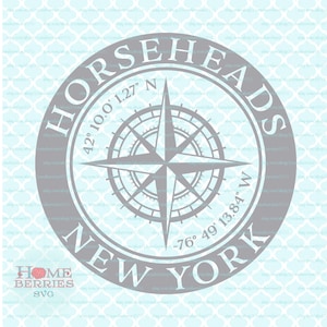 Pferdeköpfe New York Koordinaten NY Nautical Lage Home Kompass Rose Heimatstadt Breitengrad Längengrad GPS svg eps ai dxf png -Dateien